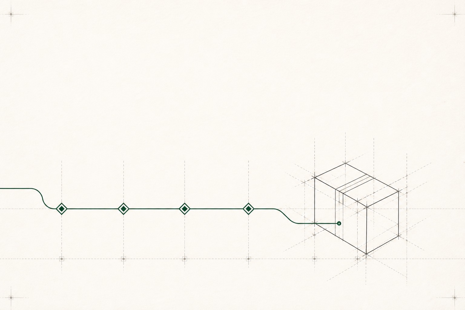 Abstract route passing through four approval gates and terminating at a measured parcel.